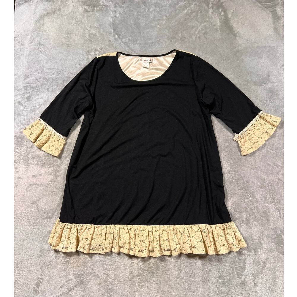 Black Tunic Top with Lace Trim Pearl Detail 1XL 16W Whimsigoth